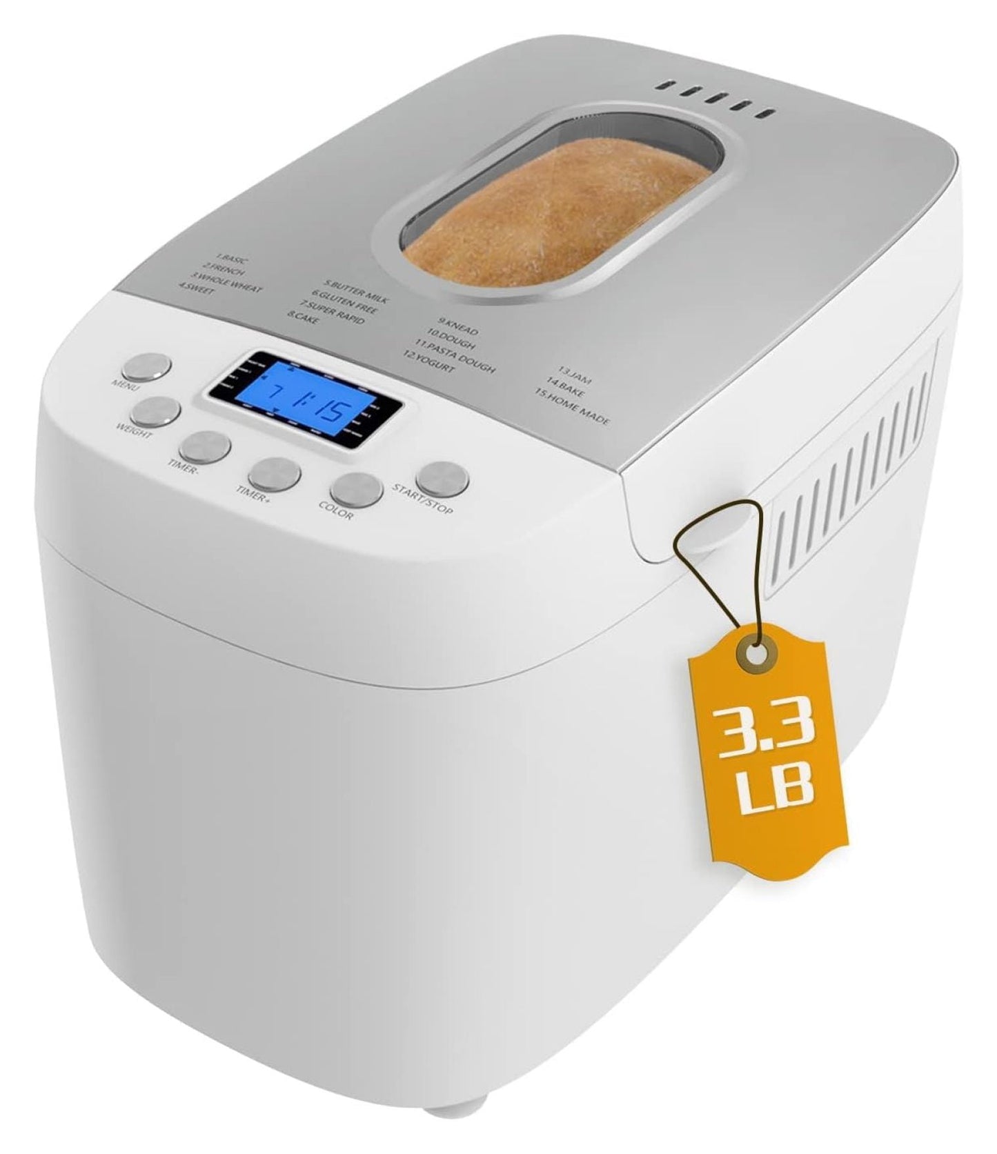 Bread Maker Machine 3LB with 2 Dough Kneading Paddle Dough Maker,15-in-1 Automatic Bread Machine Maker,3 Loaf Sizes and 3 crust settings,15-H Delay Timer,850W,Silver,3.3LB