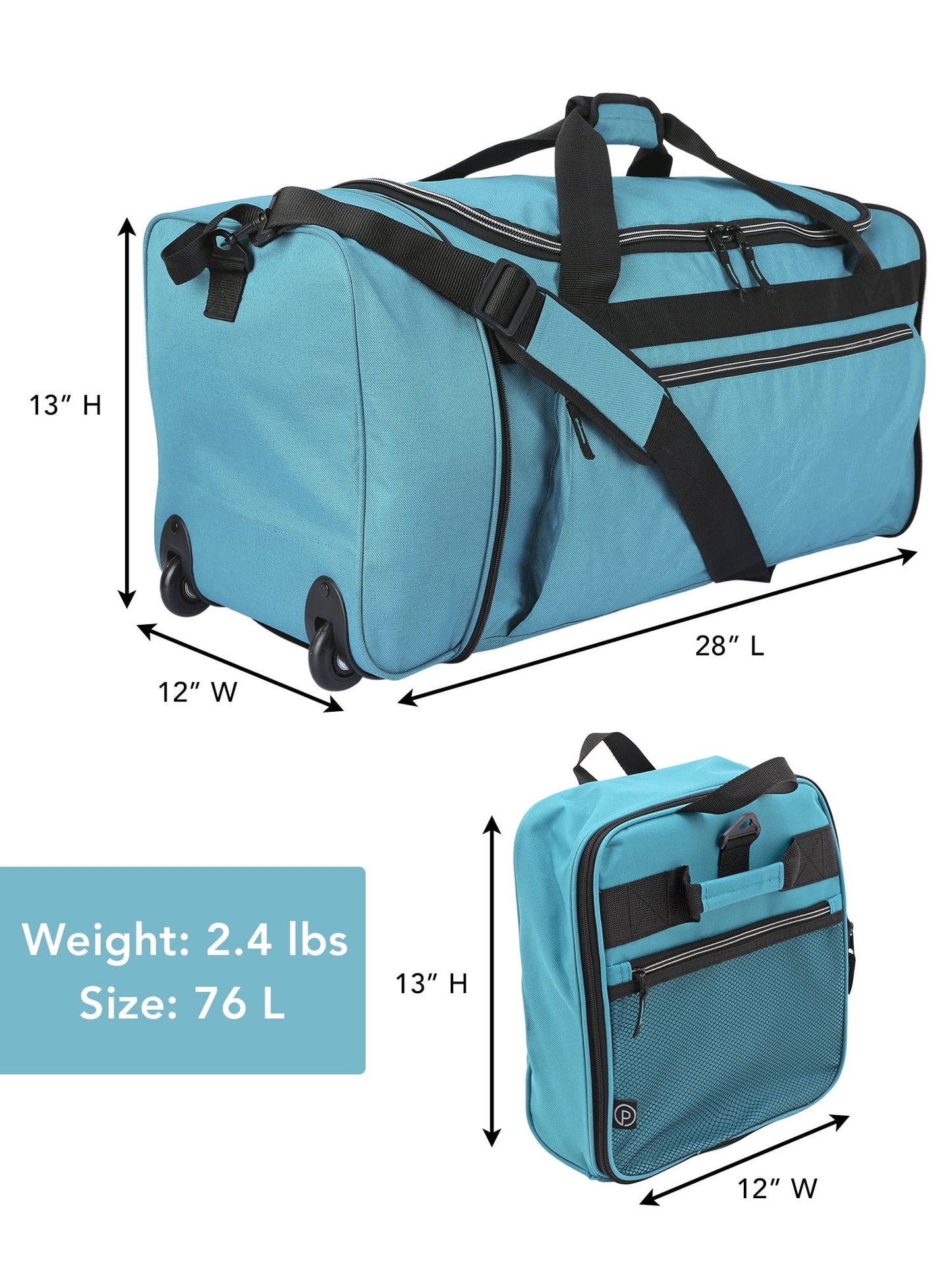 Protégé 28" Rolling Collapsible Travel Duffel Bag, Teal